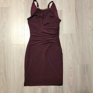 Purple Dress with Metal Neckline Accessory
